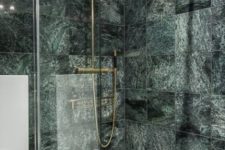 22 contemporary bathroom with brass fixtures and dark green marble tiles for a catchy modern look