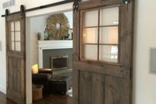 25 sliding barn doors with clear glass inserts make the look not too bulky and let the light in