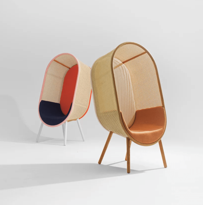 This cool colorful lounge chair is inspired by the 60s and is called Cocoon, which is clearly seen in its shape
