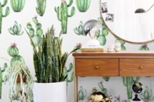 02 add a whimsy touch with cactus print wallpaper, it can be removable if you are renting