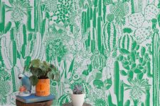 03 a super bold statement wall done with green and white cactus wallpaper