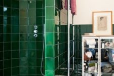 03 glossy emerald tiles to highlight the shower zone add a colorful touch and make the look bolder