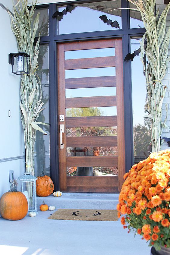 a wood and mirror front door looks modern yet very welcoming, what a gorgeous solution
