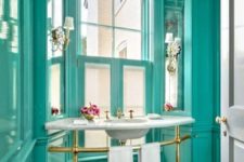 luxury powder room design in turquoise colors