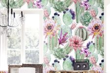 07 super colorful and creative adhesive wallpaper in green and some bold touches will make your space wow