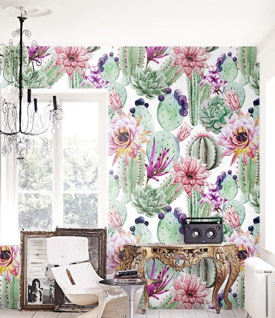 super colorful and creative adhesive wallpaper in green and some bold touches will make your space wow