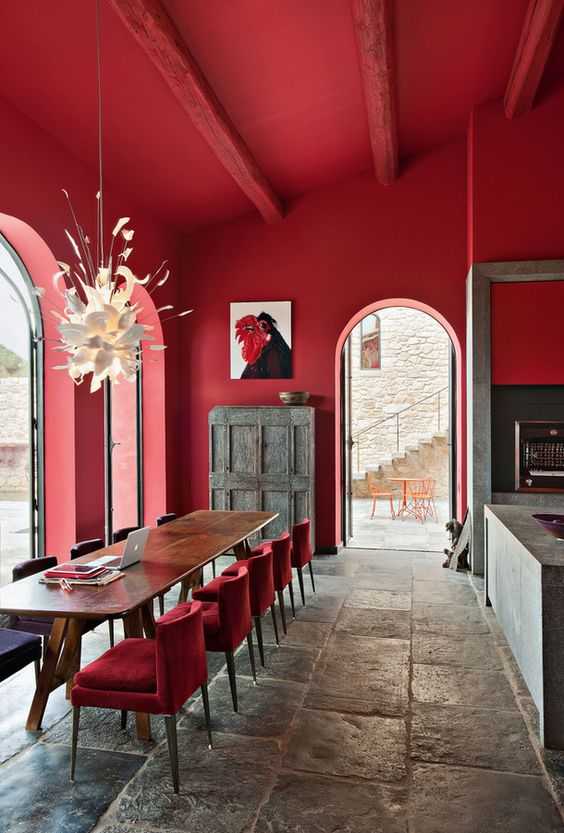 a dining space will profit from red, especially if guests often come, but avoid it for the weight reason