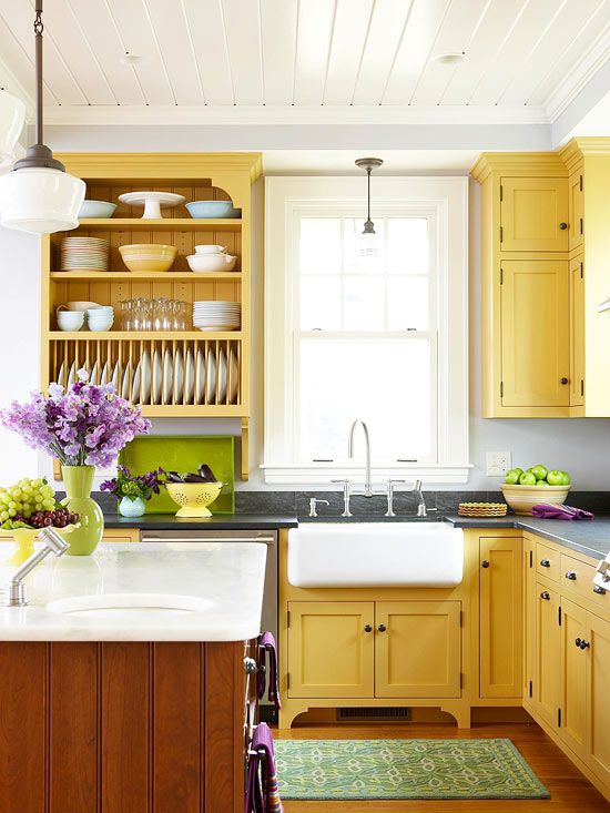 yellow is great for a kitchen as it's energetic and bright and creates a feeling of sunlight