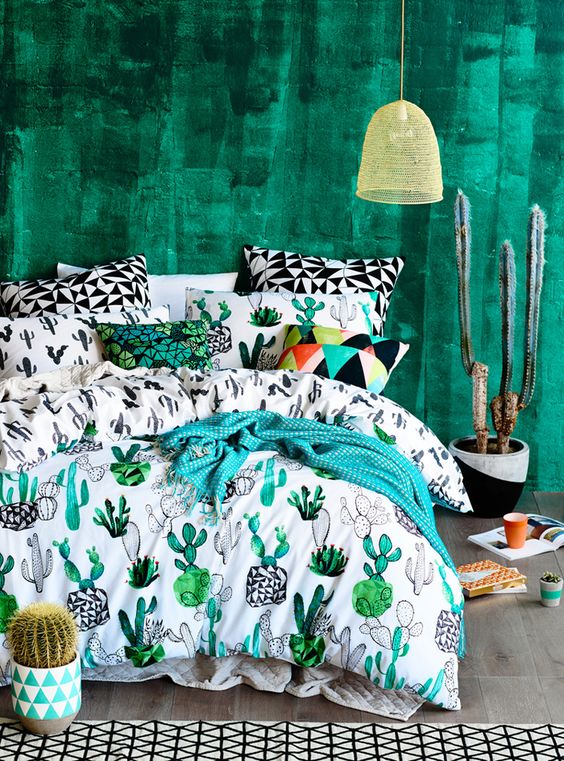 colorful and fun cactus print bedding is a gorgeous idea for adding a summer feel to your space