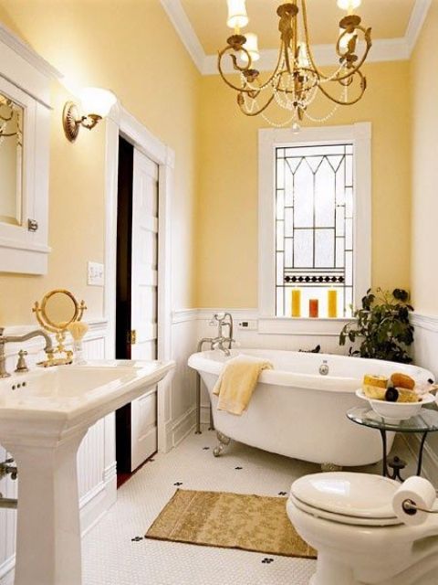 yellow visually expands small spaces warming them up, great for a small bathroom
