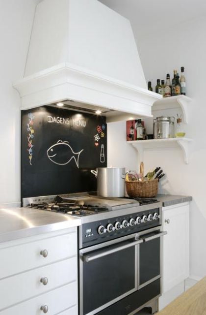 a small chalkboard backsplash over the cooker to fit the cooker design and highlight the space