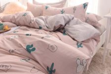 14 a pink bedding set with fun cactus prints is a dreamy idea that makes your space welcoming