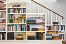 16 a traditional staircase with an open bookcase – just place a chair in front of it and voila