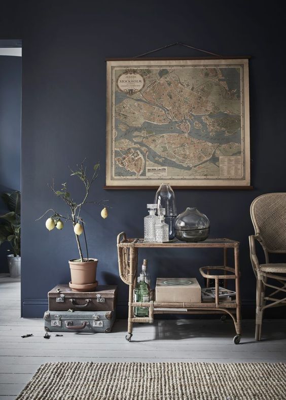 if you are going for dark and cold blue shades, add warm touches to create harmony