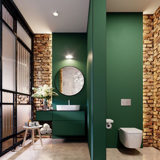 green is relaxing and reminds of nature, so it's great for a bathroom