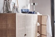 22 IKEA Stockholm cabinet made of rattan wood lattice is a gorgeous idea for a relaxed summer feel