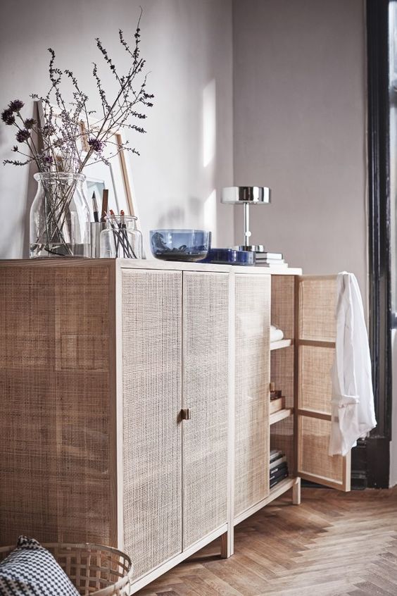 IKEA Stockholm cabinet made of rattan wood lattice is a gorgeous idea for a relaxed summer feel