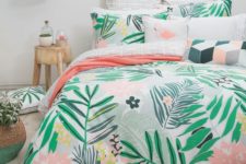 printed floral bedding for a summer bedroom