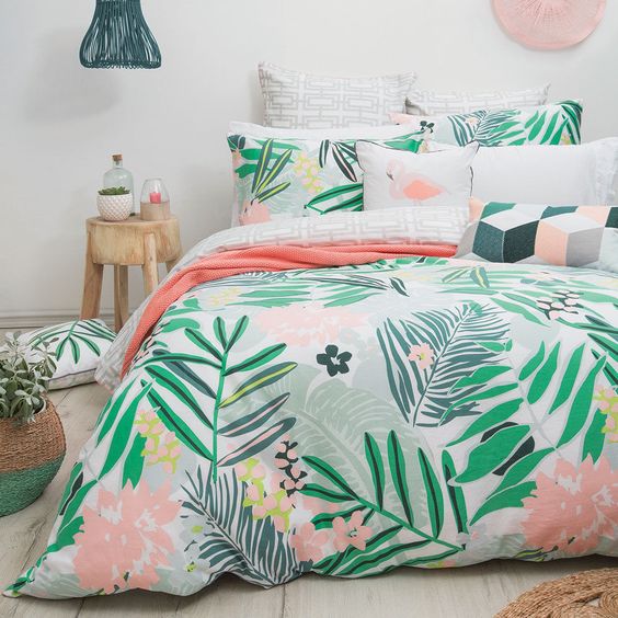 make your bedroom more colorful and vivacious with printed botanical and floral bedding