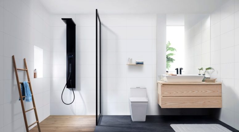 Skive is a minimalist bathroom collection, which features laconic geometric designs with a Scandinavian feel