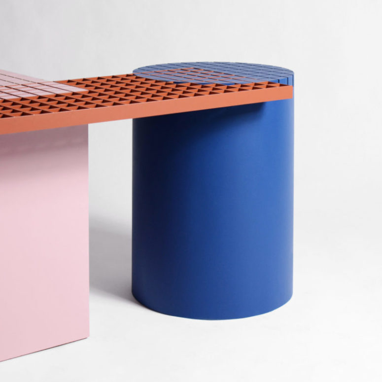 The legs of the benches are stable and solid and the top features grid