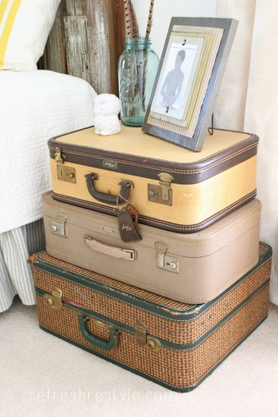 a cool stack of suitcases, they aren't vintage but look awesome anyway