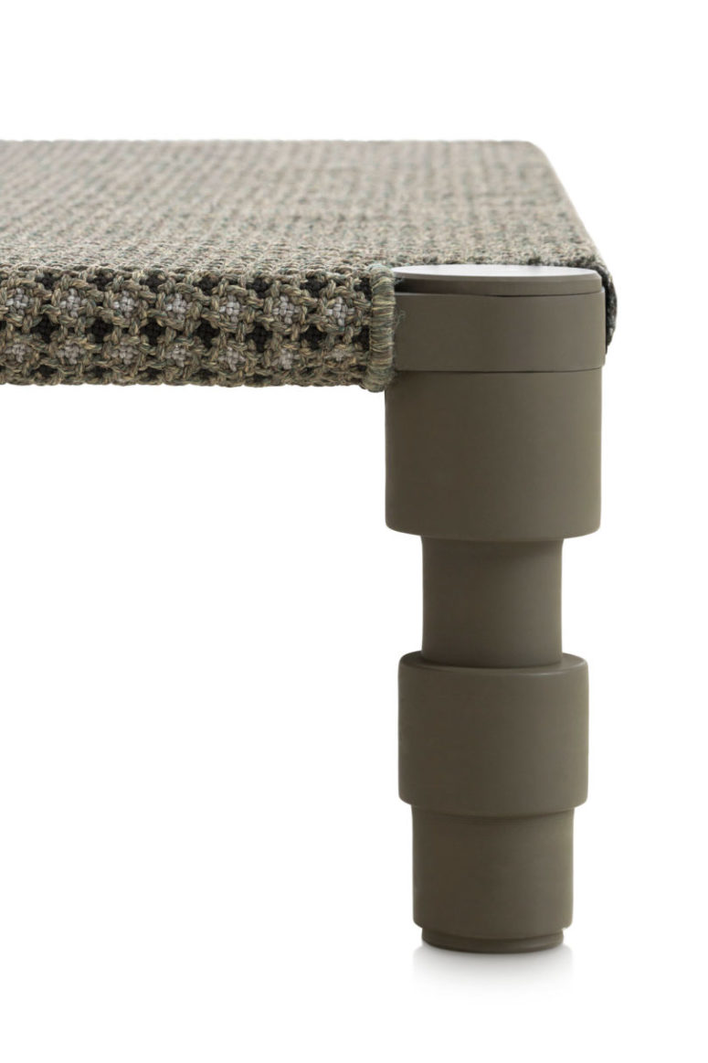 The pieces are available in grey, dark green and terracotta and the woven textiles are matching
