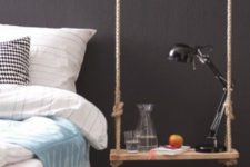 04 a swing as a bedside table is a creative idea and a way to add a fun touch to an adult space