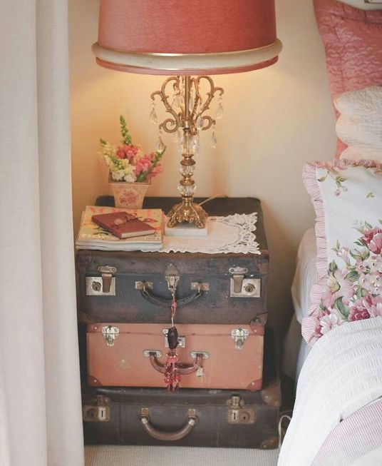 a stack of vintage suitcases is ideal for a shabby chic or just girlish bedroom