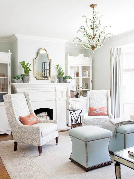 a soft interior infused with touches of powder blue and muted coral