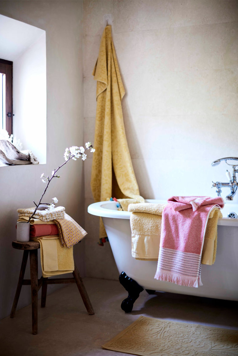 Bright and colorful towels will bring a summer feel to your bathroom