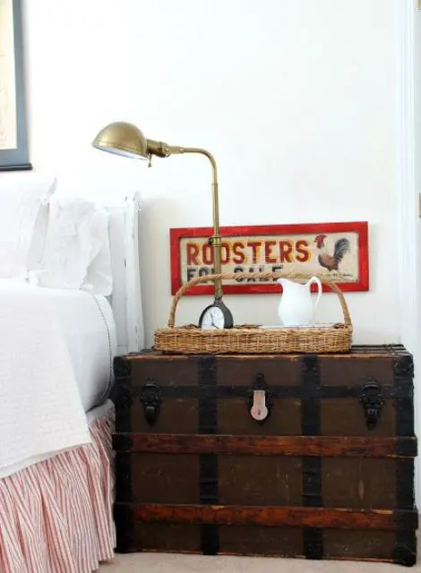 a vintage rustic trunk is perfect for a shabby chic or rustic vintage bedroom