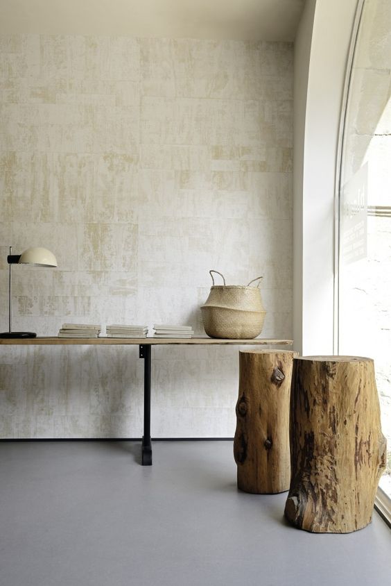 neutral fabric wallpaper brings a texture and interest to the space while being not too bright