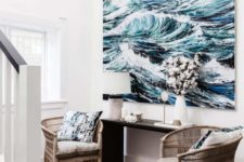23 an oversized seaside artwork takes over this small space and makes it wow