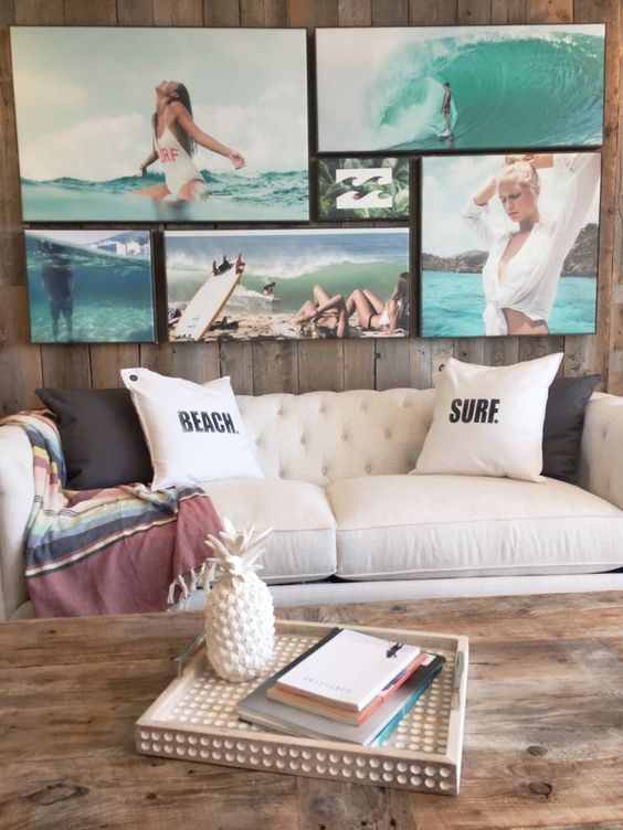 create a whole gallery wall of your own beach pictures to add a relaxing feel to the space