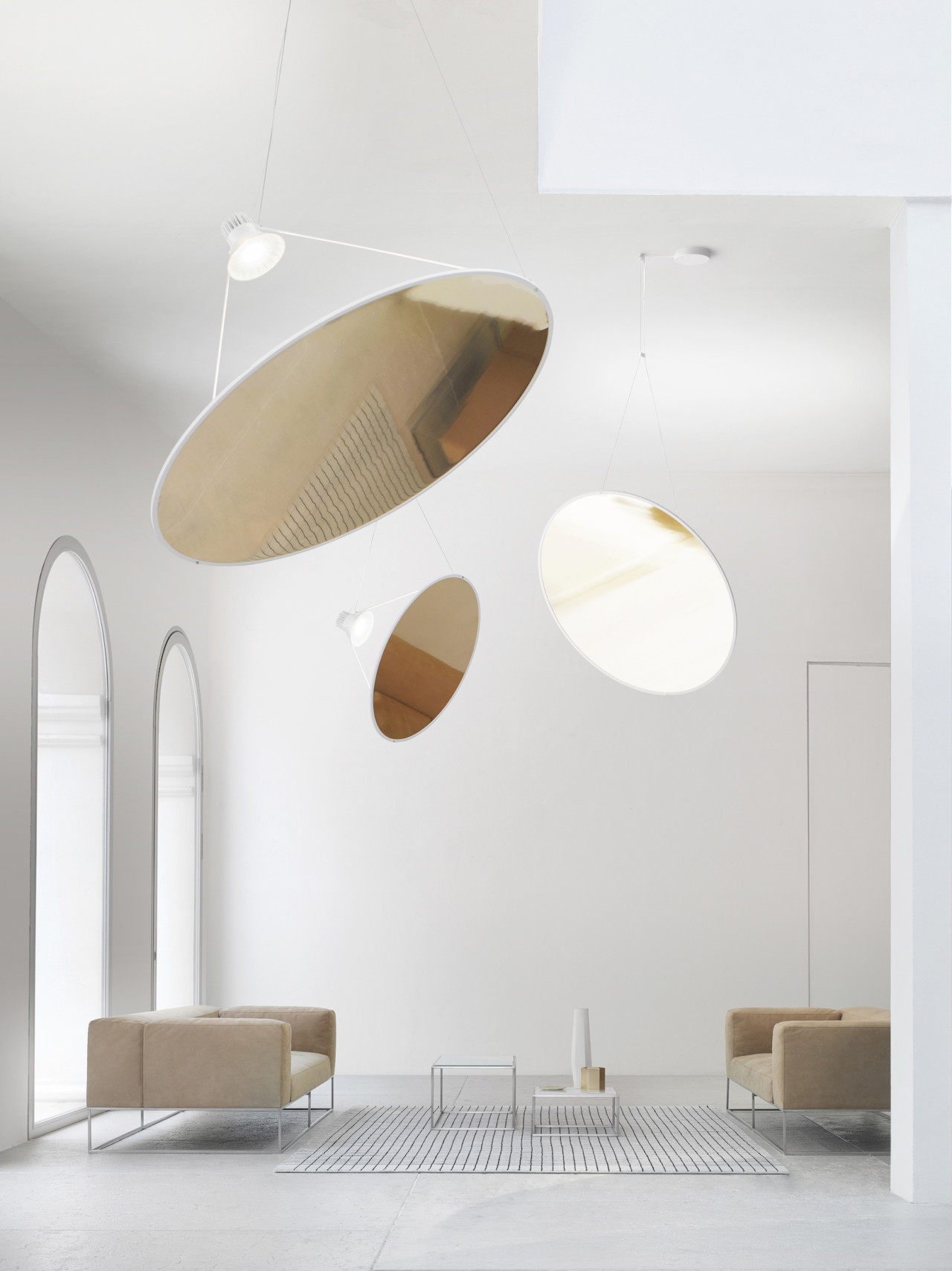 Amisol is a unique pendant lamp that doesn't take much space and has a unique combo   a lamp and a metallic disc