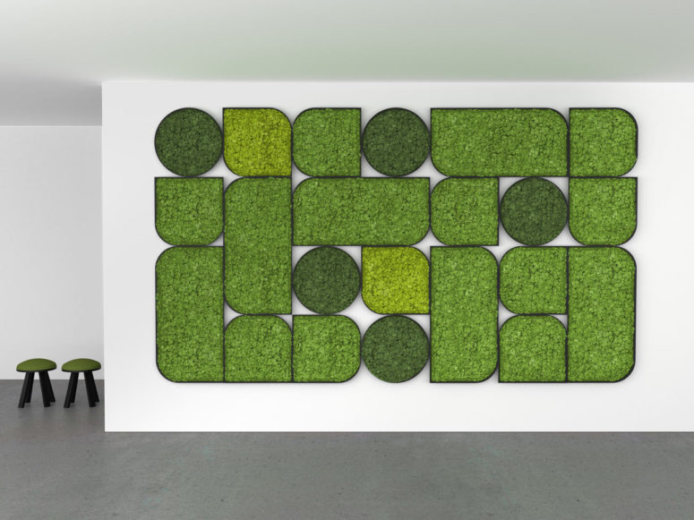 These acoustic wall panels are made of natural reindeer moss that doesn't require much maintenance