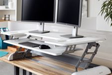 03 an adjustable metal and white plastic desk system is comfy piece to use if you don’t want to change the whole desk