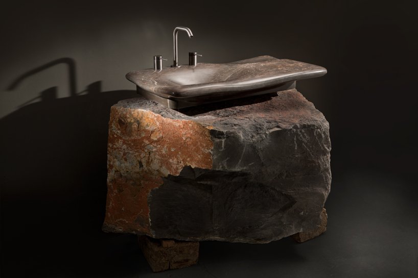 Erosion is a sculptural sink that makes the stone stand out and shows off the shape. It's perfect for masculine bathroom designs.