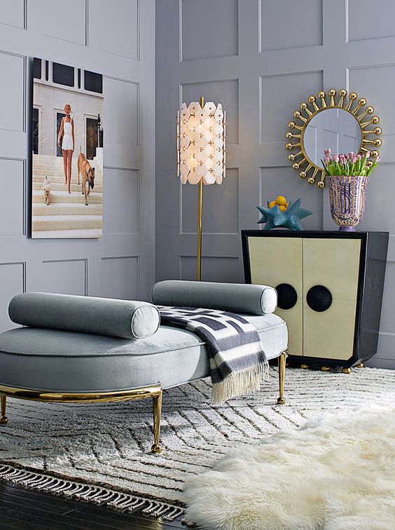 eye-catchy grey wall panels make this elegant space even more elegant and welcoming
