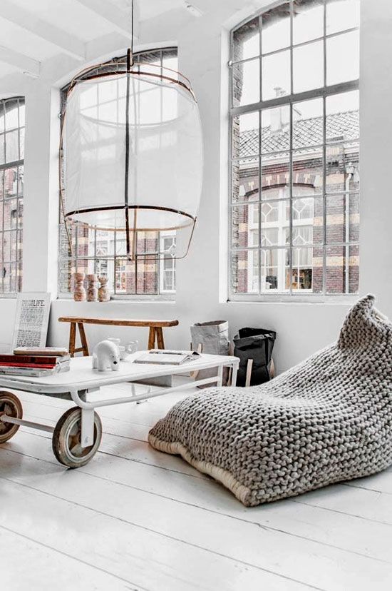 a chunky knit bean bag chair is great for Scandinavian and industrial interiors