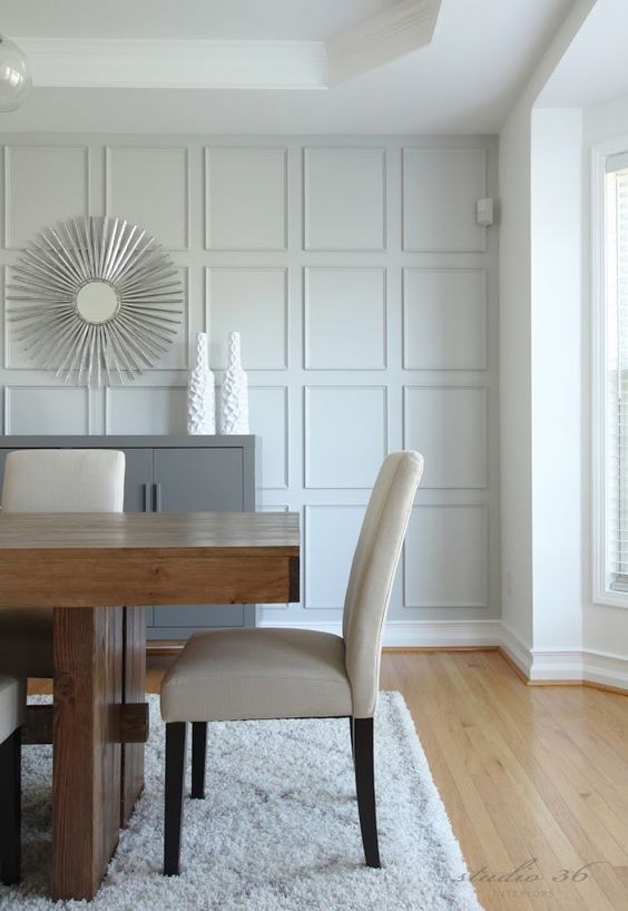 make your neutral dining room interesting with eye-catchy grey wall panels like these ones