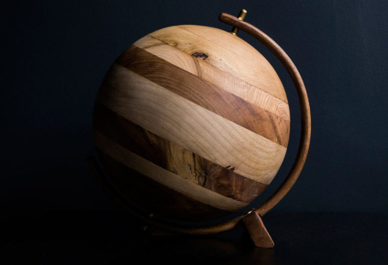 The Jupiter globe comprises four different types of wood