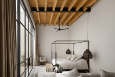 modern bedroom with concrete flooring
