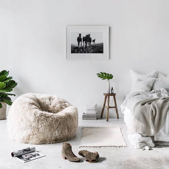 a faux fur bean bag chair will add texture and coziness to any space and will make it more glam