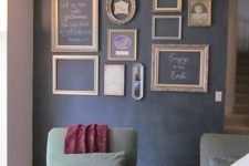 13 create a cool chalkboard wall and add empty frames leaving some of them empty and chalking messages in others