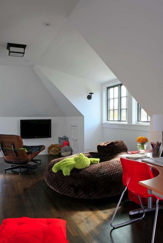 an oversized soft bean bag chair is ideal for a welcoming and cheerful kids' space