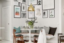 15 if your space is small, go for a wall-mounted banquette seating, it will look airy and lightweight