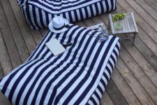 15 striped bean bag chairs to use them as loungers – so cool for a beach or coastal terrace or balcony