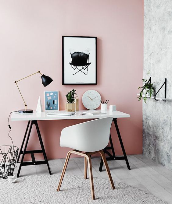 soften your industrial orminimalist space with a dusty rose statement wall